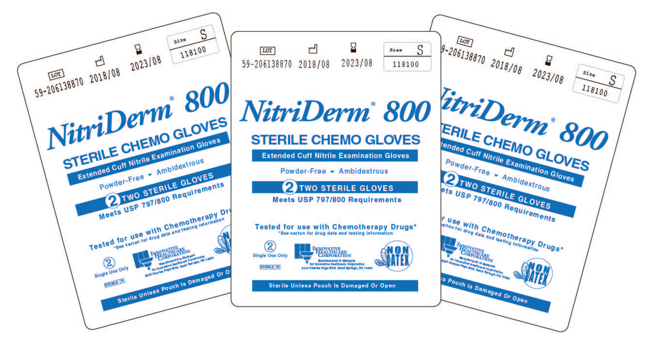 NitriDerm® 800 Extended Cuff Sterile Nitrile Exam Gloves - USP797/800 - Chemo Tested (Count of 200)