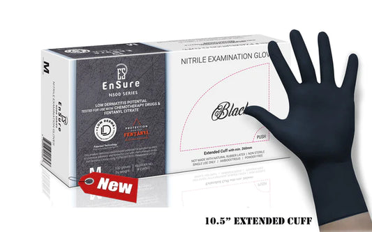 EnSure™ Black Nitrile Extended Cuff Non-Sterile Exam Gloves (Case of 1,000) - 5.5 mil