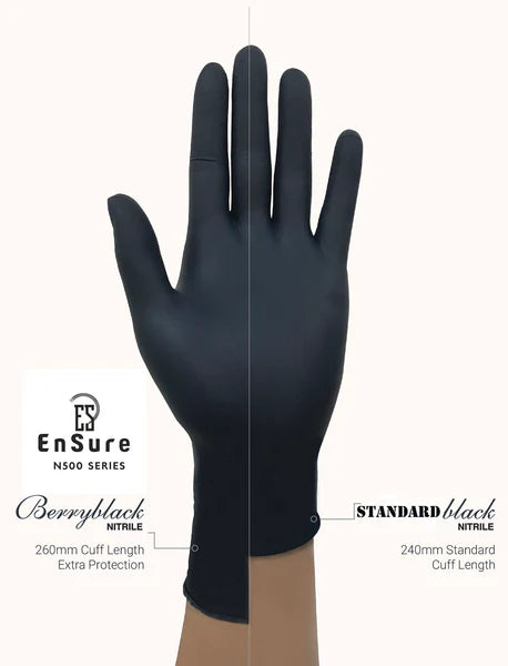 EnSure™ Black Nitrile Extended Cuff Non-Sterile Exam Gloves (Case of 1,000) - 5.5 mil