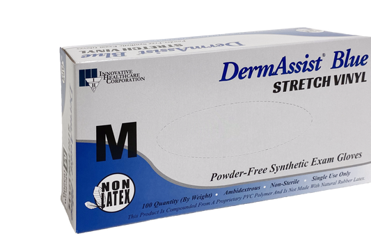 DermAssist® Synthetic Blue Stretch Vinyl Non-Sterile Exam Gloves (Case of 1,000) - 5.1 mil