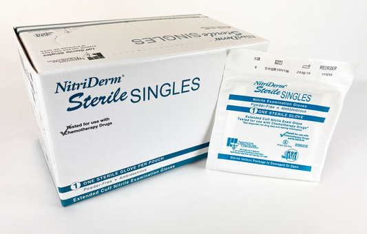 NitriDerm® Extended Cuff Sterile Singles Nitrile Exam Gloves - Chemo Tested (Case of 400)